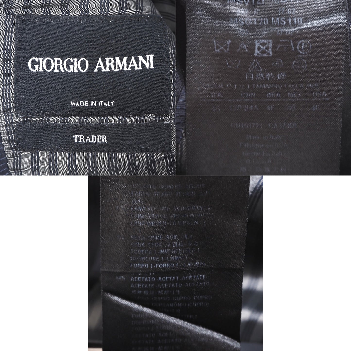 ジョルジオアルマーニ GIORGIO ARMANI 最上級 黒タグ ウールシルク スーツ 46 ブラック メンズ 正規品 4-YH001