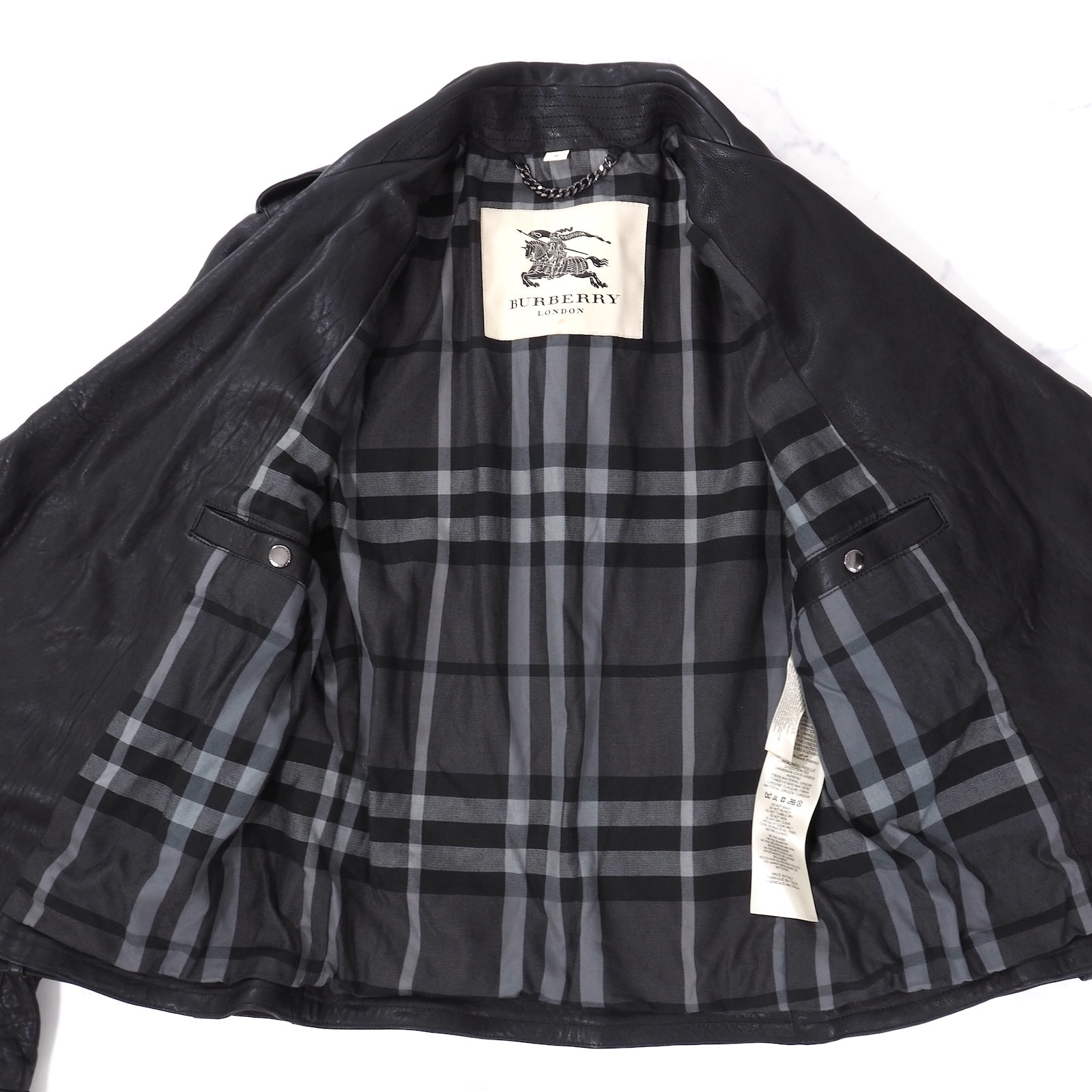 バーバリーのラムレザージャケット(黒) バーバリー BURBERRY ラムスキン レザー ダブル ライダース ジャケット