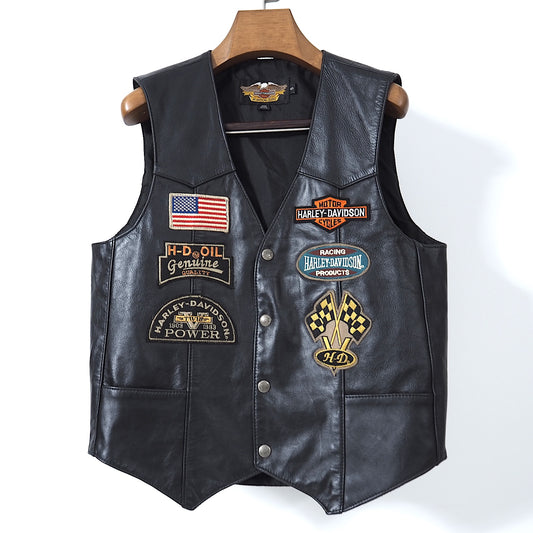 ハーレーダビッドソン Harley Davidson レザー ベスト ワッペン S ブラック メンズ 正規品 4-TJ001