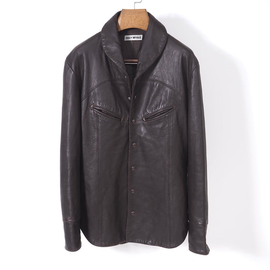 イッセイミヤケ ISSEY MIYAKE 96AW ヴィンテージ ラムレザー ジャケット XL ダークブラウン メンズ 正規品 4-ZK018