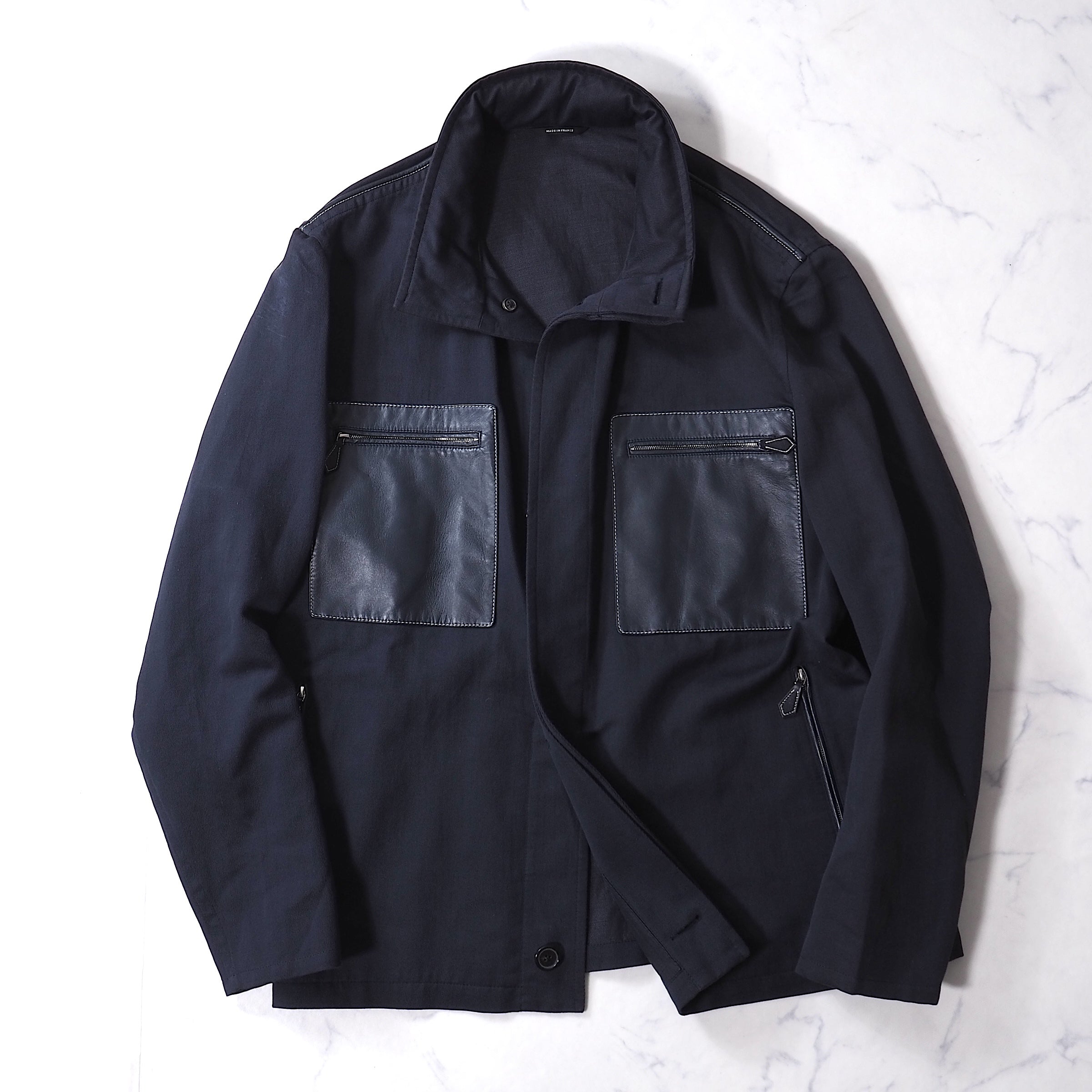 エルメス HERMES フランス製 レザーポケット スタンドカラー