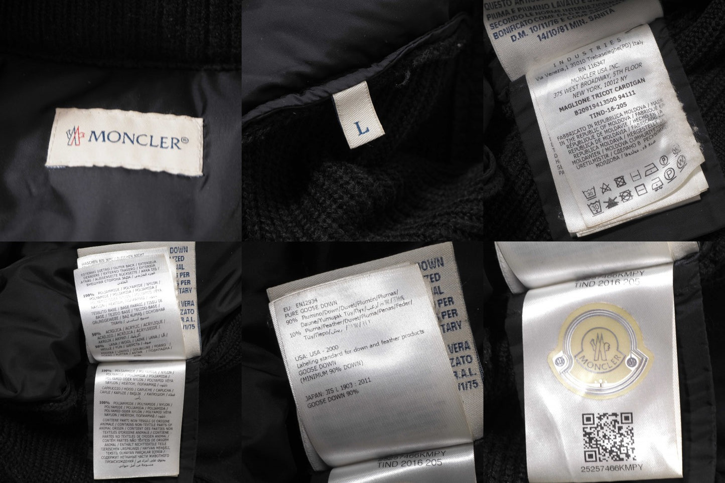 モンクレール MONCLER ハイブリッド ダウンジャケット ニット切替 L ブラック メンズ 正規品 6-ZA011